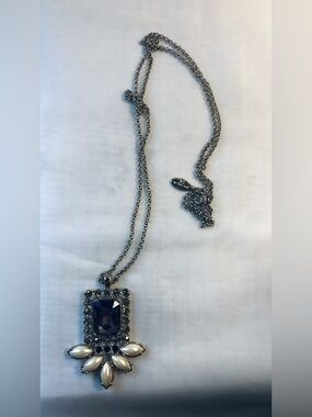 Anne Taylor Silver Pendant Chain Necklace w Amethyst & Pearl Stone accent